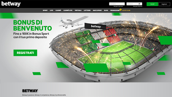 La home page di Betway