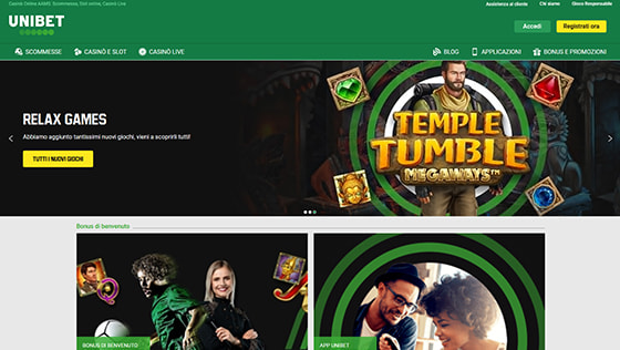 La home page di Unibet