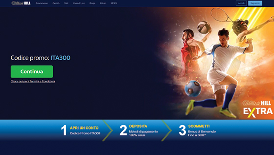 La home page di William Hill