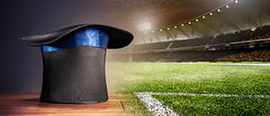 Uno stadio da calcio e un cappello da mago