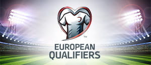 Uno stadio calcistico e il logo delle qualificazioni a Euro 2020