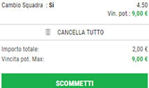 La schedina con una scommessa di calciomercato su una app per il betting