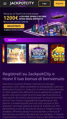 La homepage della app jackpotcity