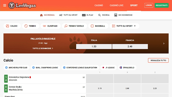 La home page di LeoVegas