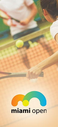 Tennisti in azione e logo di Miami Open
