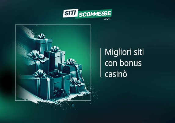 Il logo di sitiscommesse.com, la scritta Migliori siti con bonus casinò e dei pacchi regalo