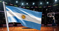 Un palazzetto dello sport e la bandiera dell'Argentina