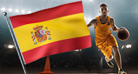 Giocatore in azione e la bandiera della Spagna
