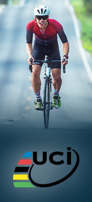 Ciclista in azione e logo dell'UCI
