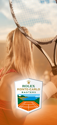 Tennisti in azione e logo Montecarlo Masters
