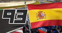 Il numero di gara 93 di Marc Márquez e la bandiera della Spagna