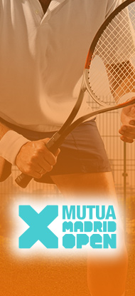 Tennisti in azione e logo Mutua Madrid Open