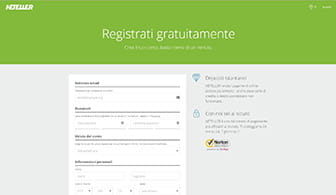Il formulario di registrazione per aprire un conto Neteller