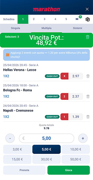 Schedina app Marathonbet