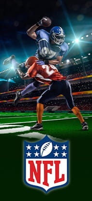 Alcuni giocatori di football americano in azione e il logo NFL