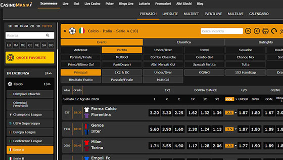 Pagina calcio CasinoMania