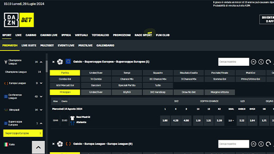 Le scommesse sportive su Daznbet