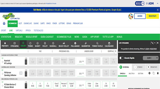 Le scommesse live su Lottomatica Better