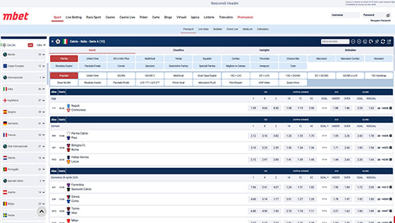 La pagina calcio di Marathonbet