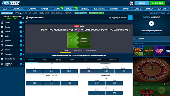 La pagina live di BetFlag