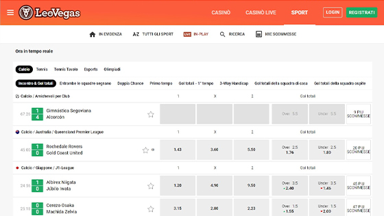 La pagina live di LeoVegas