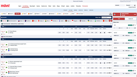 Pagina live di Marathonbet