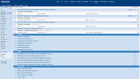 Pagina live di Marathonbet