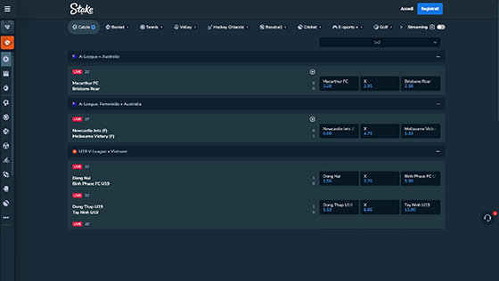 La pagina live di Stake.it