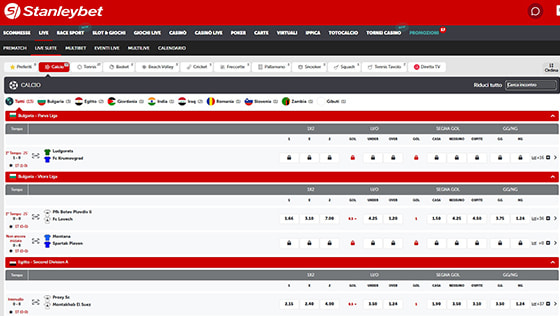 La pagina live di Stanleybet