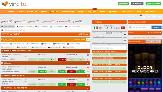 la pagina degli sport di VinciTu