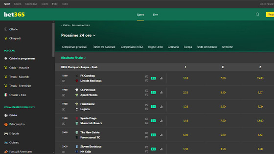 Le scommesse sportive su Bet365