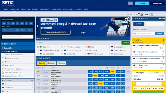 la pagina degli sport di Betic