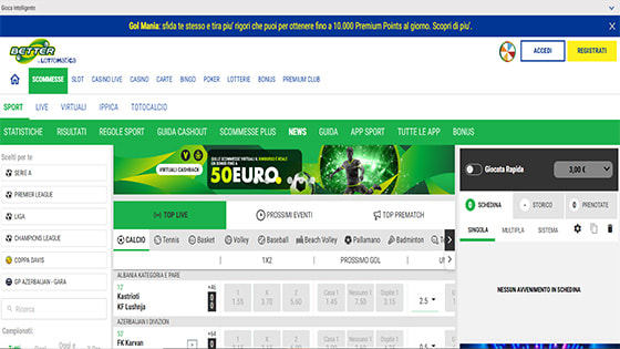 La pagina scommesse di Lottomatica Better