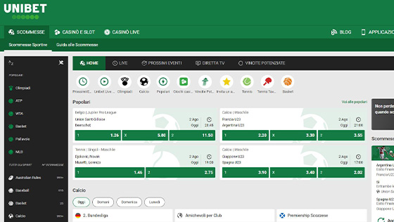 Le scommesse sportive su Unibet
