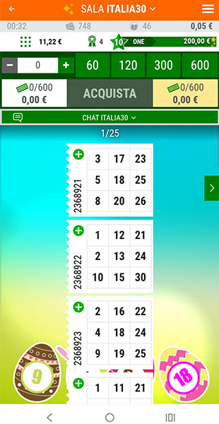 La versione mobile di una sala bingo su Planetwin365.