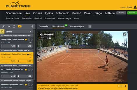 La pagina live di Planetwin365 con lo screaming attivo