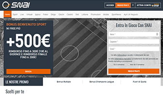 La home page di SNAI, dalla quale accedere alla propria area personale cliccando sugli appositi bottoni in alto a destra e quindi scegliere la modalità di pagamento