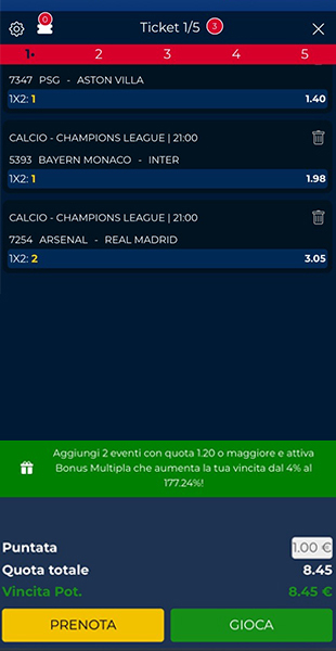 Visione schedina da app
