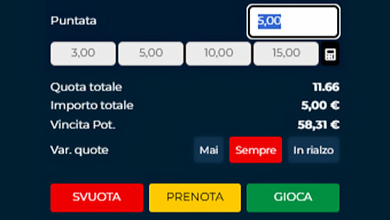 inserire l'importo e confermare la giocata