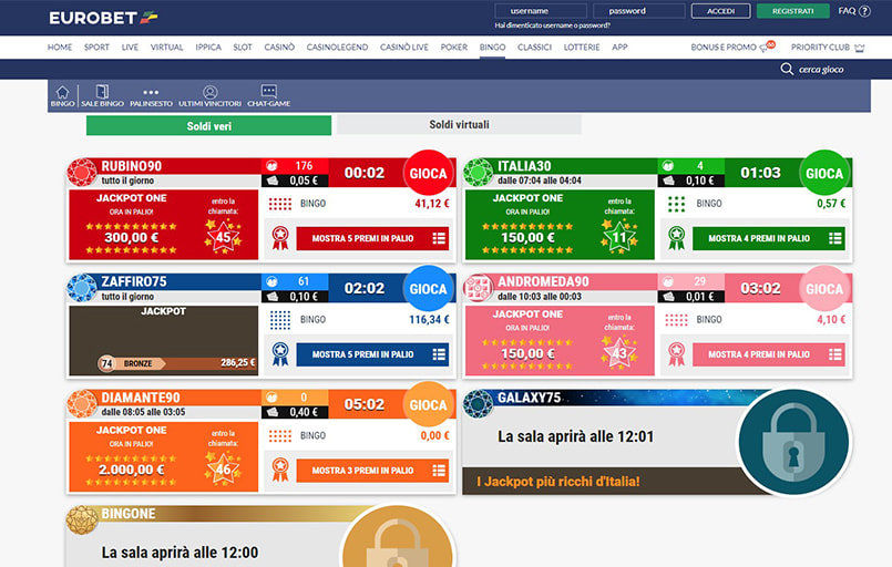 Bingo sala Diamante di Eurobet