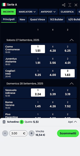 Selezione delle quote con l'app Totosì