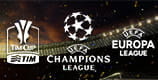 I loghi della Coppa Italia, della Champions League e dell'Europa League