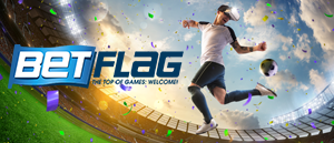 Il logo di BetFlag e un match di calcio virtuale