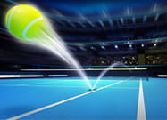 Una pallina da tennis che rimbalza su una superficie blu