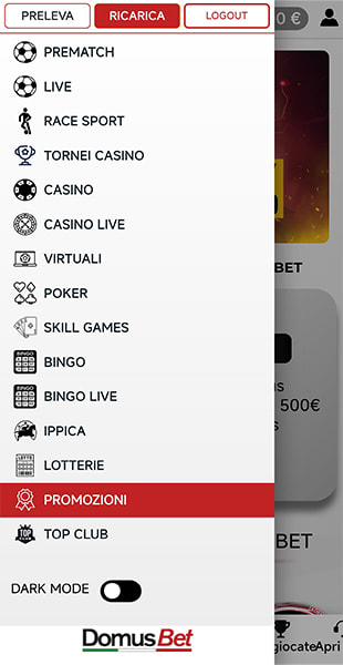 selezione scommesse app Domusbet