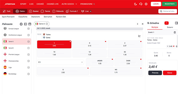 La selezione delle quote su Sportium