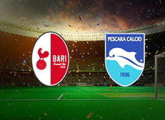 Il logo del Bari e quello del Pescara, le due squadre con il maggior numero di retrocessioni in Serie B. Sullo sfondo uno stadio affollato