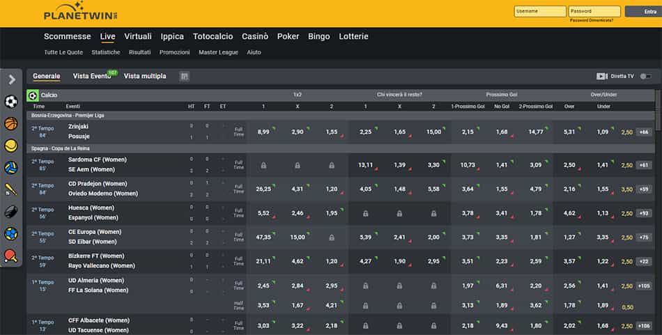 Le scommesse live di Planetwin365