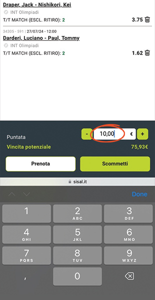 Sisal app inserimento importo