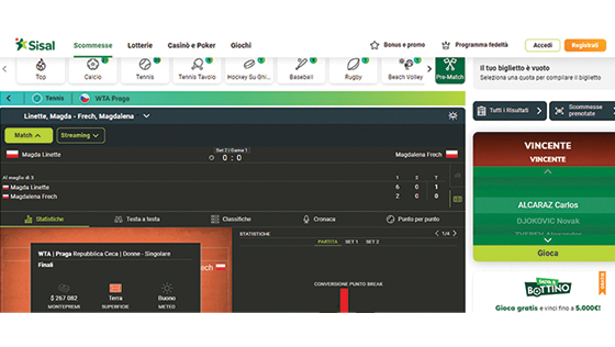 La pagina live di Sisal